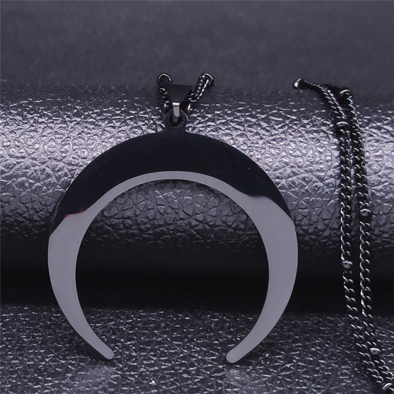 Gothic Stainless Steel Moon Necklace For Women Black Color Big Neckless Jewelry
