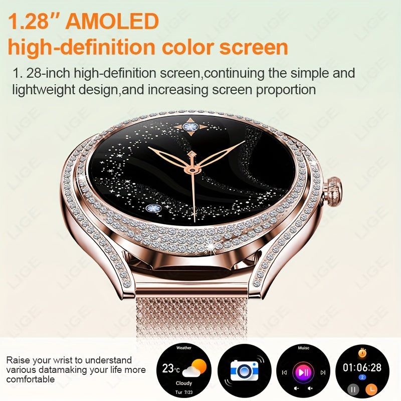 Smart Watch (Answer/Make Call), 128"AMOLED High-definition Color Screen, IP67 Waterproof/ Calculator/ Engineering Test Mode & Shipping Mode/Do Not Disturb Mode/Battery Saver Mode Fitness Watches for Women & Men