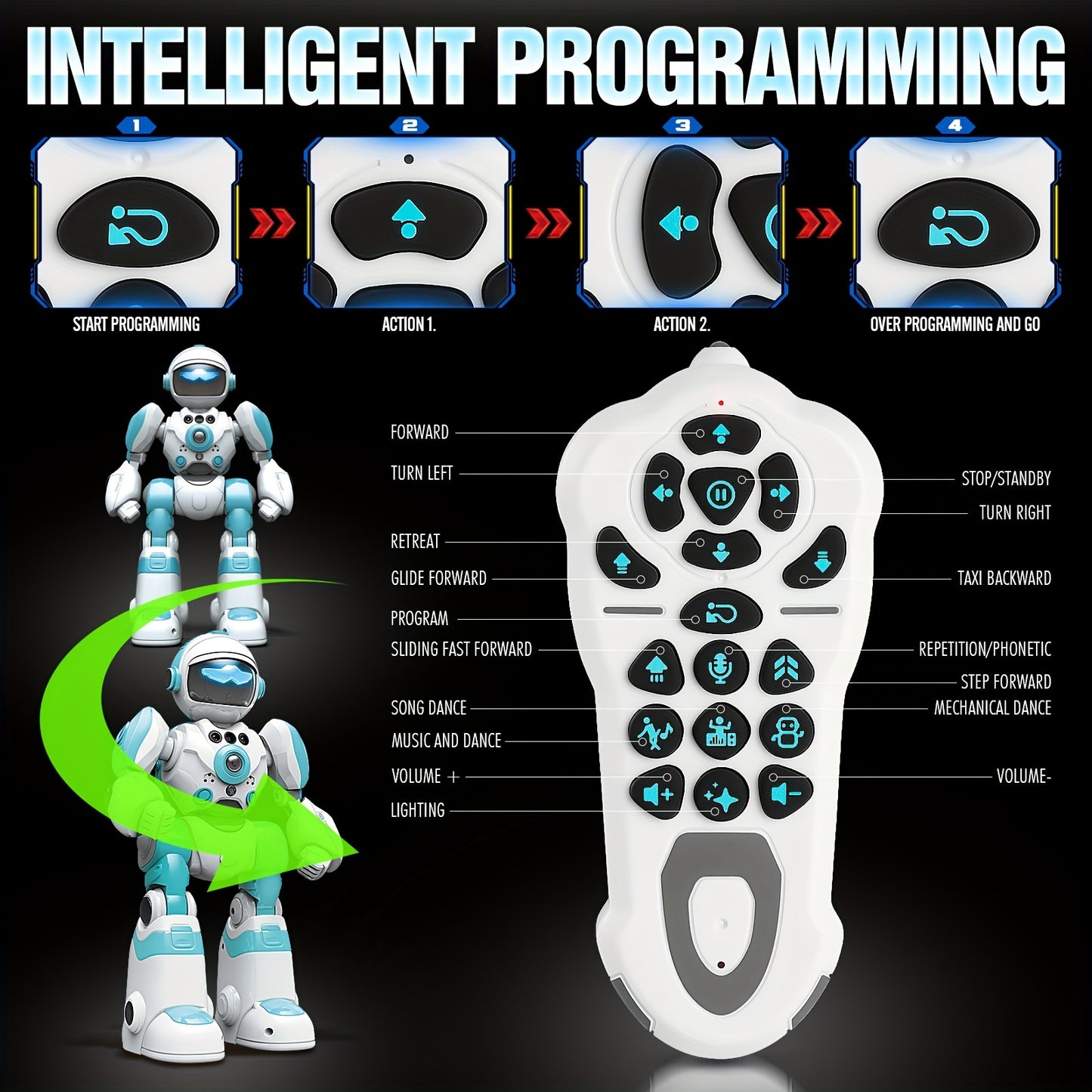 RC AI Robot Gesture Control Voice Command Programmable Touch-sense Music Song Dance Remote Control Robot For Children's Toys For Kids Ages 3+ Boys And Girls For Birthday Gifts