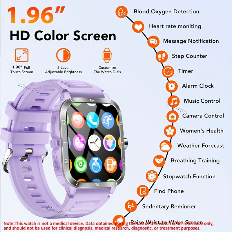 Stylish Multi-Function Smart Watch - Wrist Watches with 1.96" HD Display, 3ATM Waterproof, Wireless Call, Multi Sports Modes, Period Reminder, Weather Forecast, Sleep Monitoring, Sports Pedometer for Android and IOS Devices