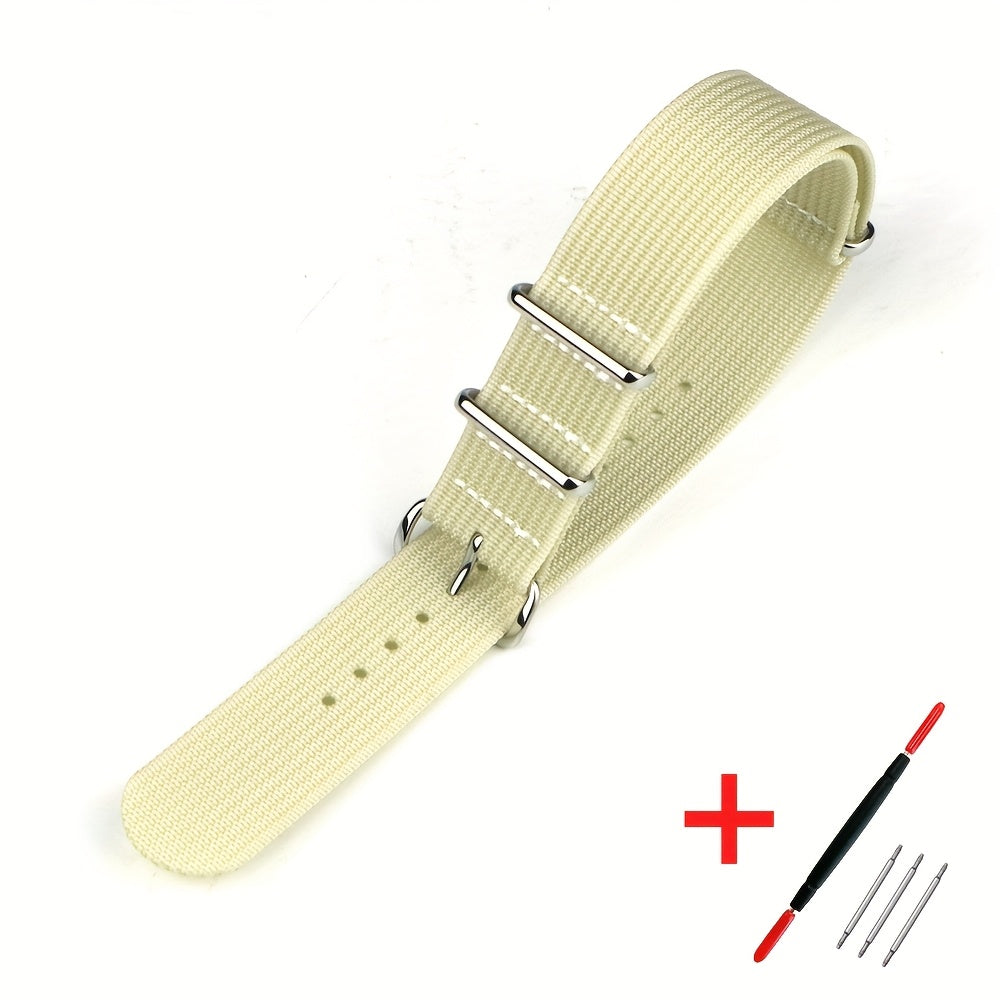 [Military-Style Watch Strap] Durable Military-Style Ribbed Watch Strap | 18mm 20mm 22mm Nylon Braid Ballistic Fabric with Metal Buckle, Adjustable Fit for Men's & Women's Watches - Black, Brown, Orange, Gray, Green, Beige, Wh