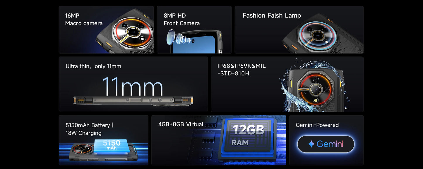 هاتف LAGENIO Panther 1 الذكي المتين بنظام Android 15 4GB+128GB هاتف محمول 13MP 5150mAh 18W 6.7 "HD هاتف محمول فائق النحافة 4G NFC