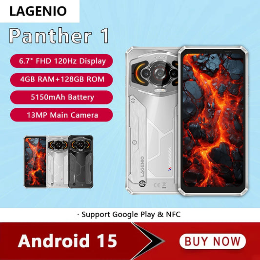 LAGENIO Panther 1 Rugged Smartphone Android 15 4GB+128GB Mobile Phone 13MP 5150mAh 18W 6.7 " HD Ultra-thin  4G Cellphone NFC