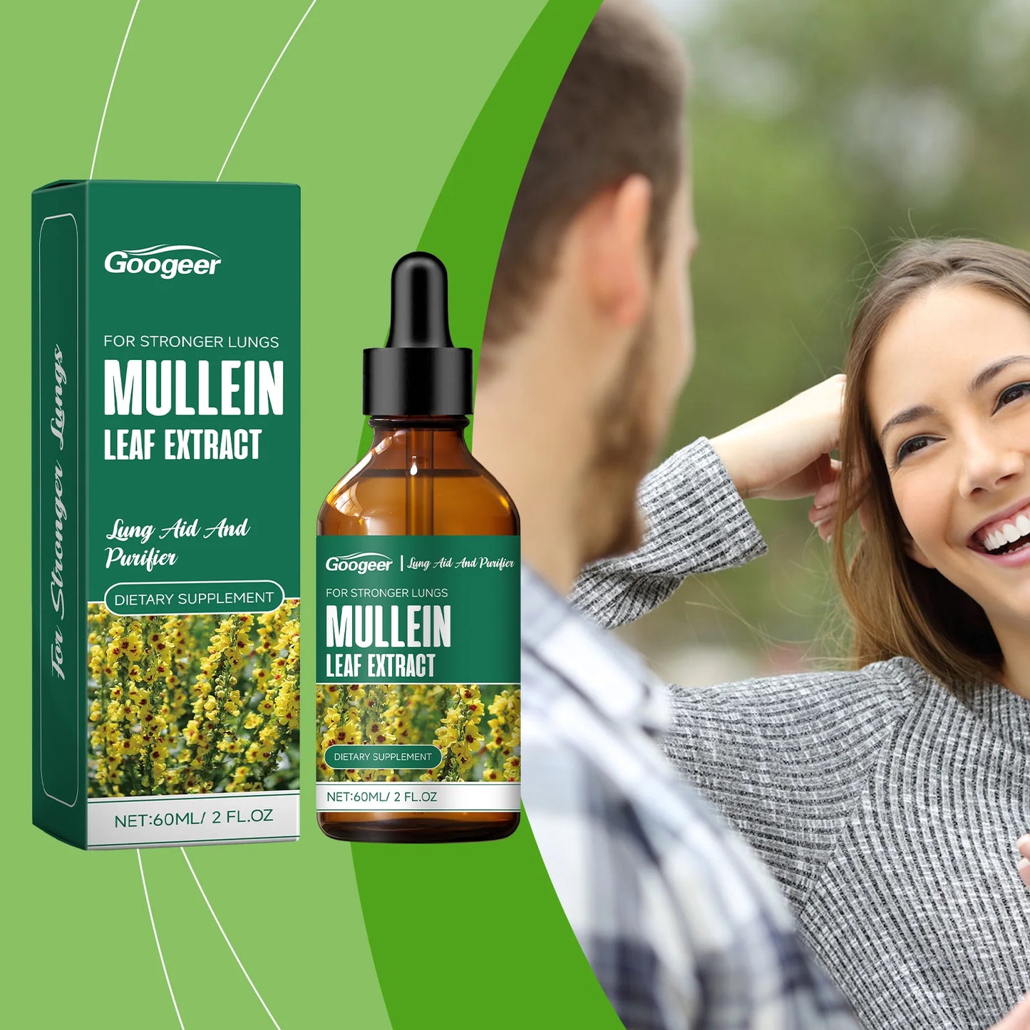 60ml Googeer Mullein Oral Supplement Support Cardio Brain Health Respiratory Comfort Anti Aging Metabolic Boost Heart Wellness