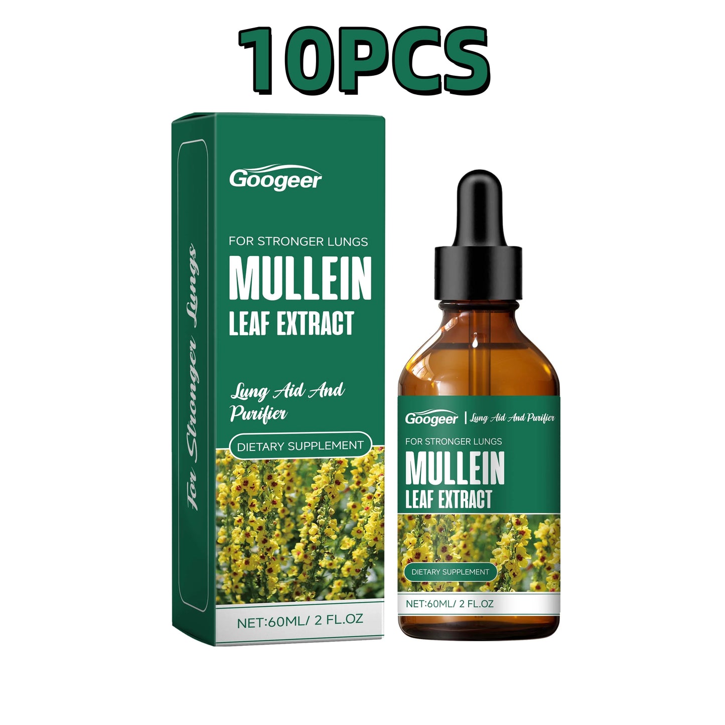 60ml Googeer Mullein Oral Supplement Support Cardio Brain Health Respiratory Comfort Anti Aging Metabolic Boost Heart Wellness