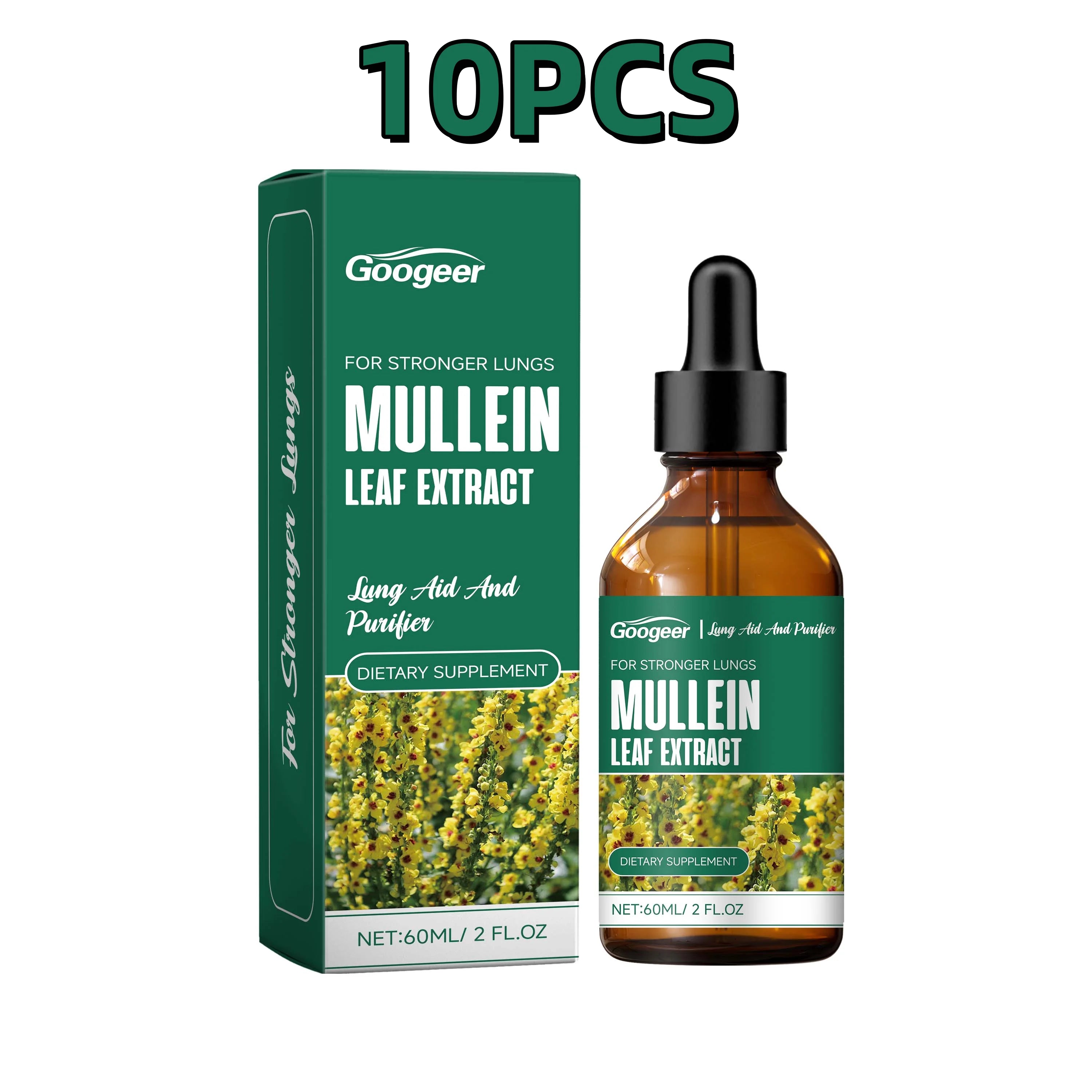60ml Googeer Mullein Oral Supplement Support Cardio Brain Health Respiratory Comfort Anti Aging Metabolic Boost Heart Wellness
