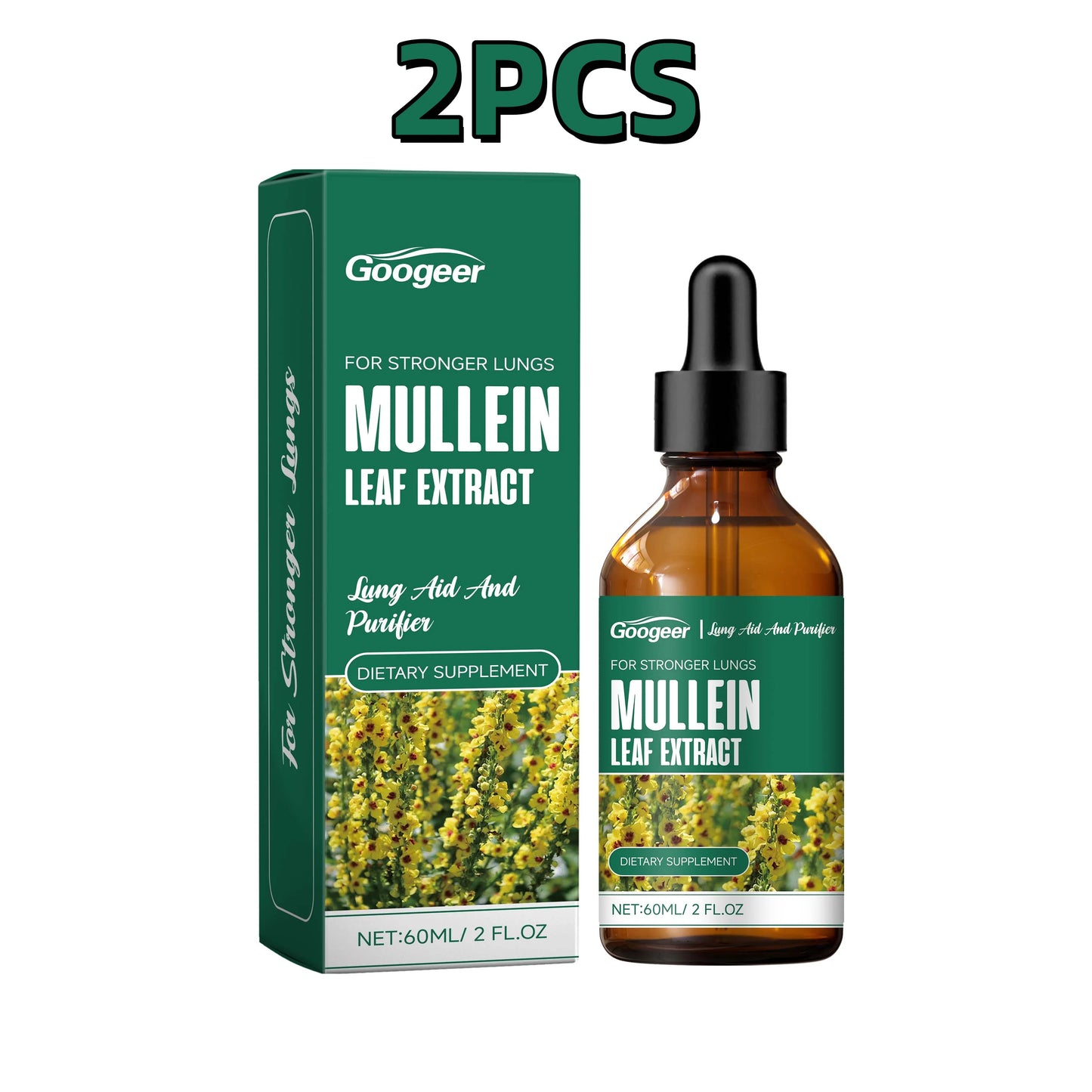 60ml Googeer Mullein Oral Supplement Support Cardio Brain Health Respiratory Comfort Anti Aging Metabolic Boost Heart Wellness