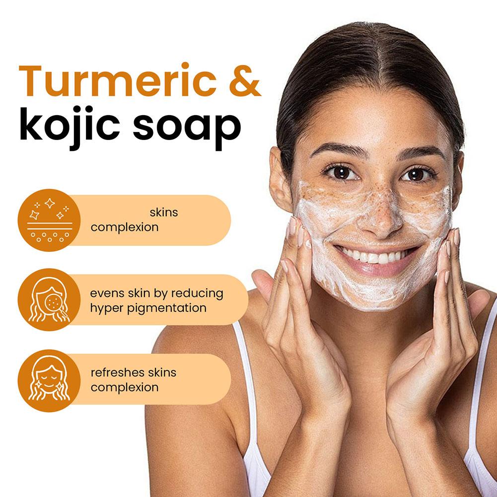 100g Turmeric Hand Made Soap, Lemon Kojic Acid Soap, Shower and Facial Soap  Deep Cleaning For Face Body Skin Care