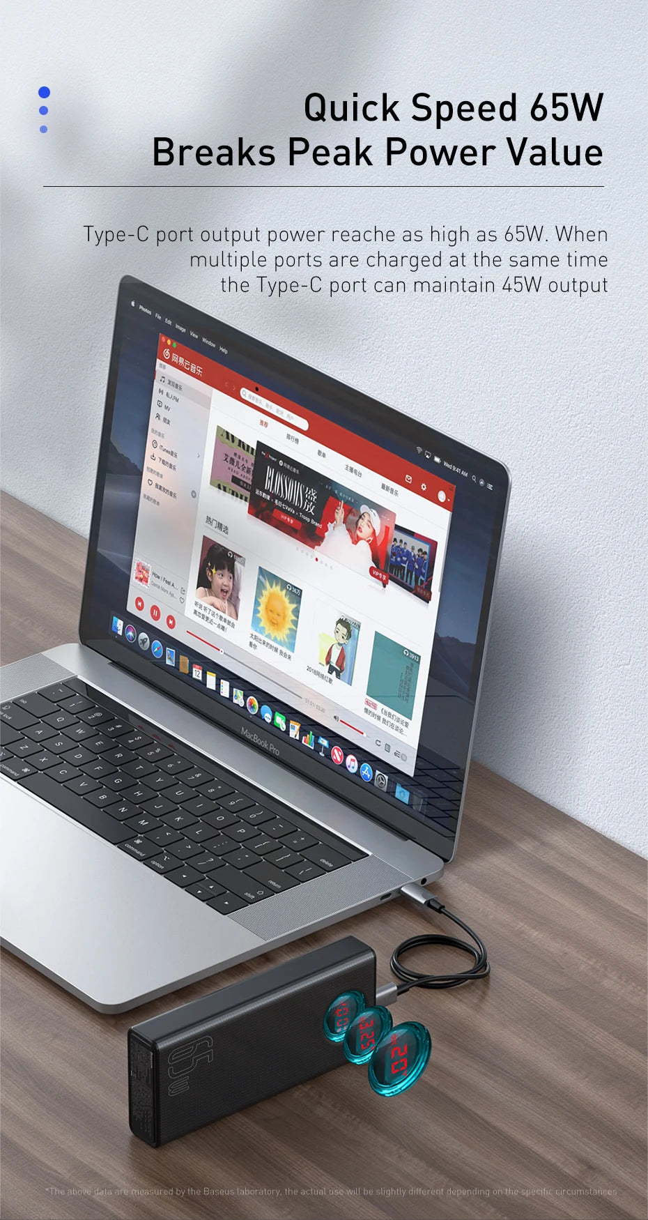 Baseus 65W Power Bank 30000mAh PD Quick Charge FCP SCP Powerbank Portable External Charger For Smartphone Laptop iPhone Tablet