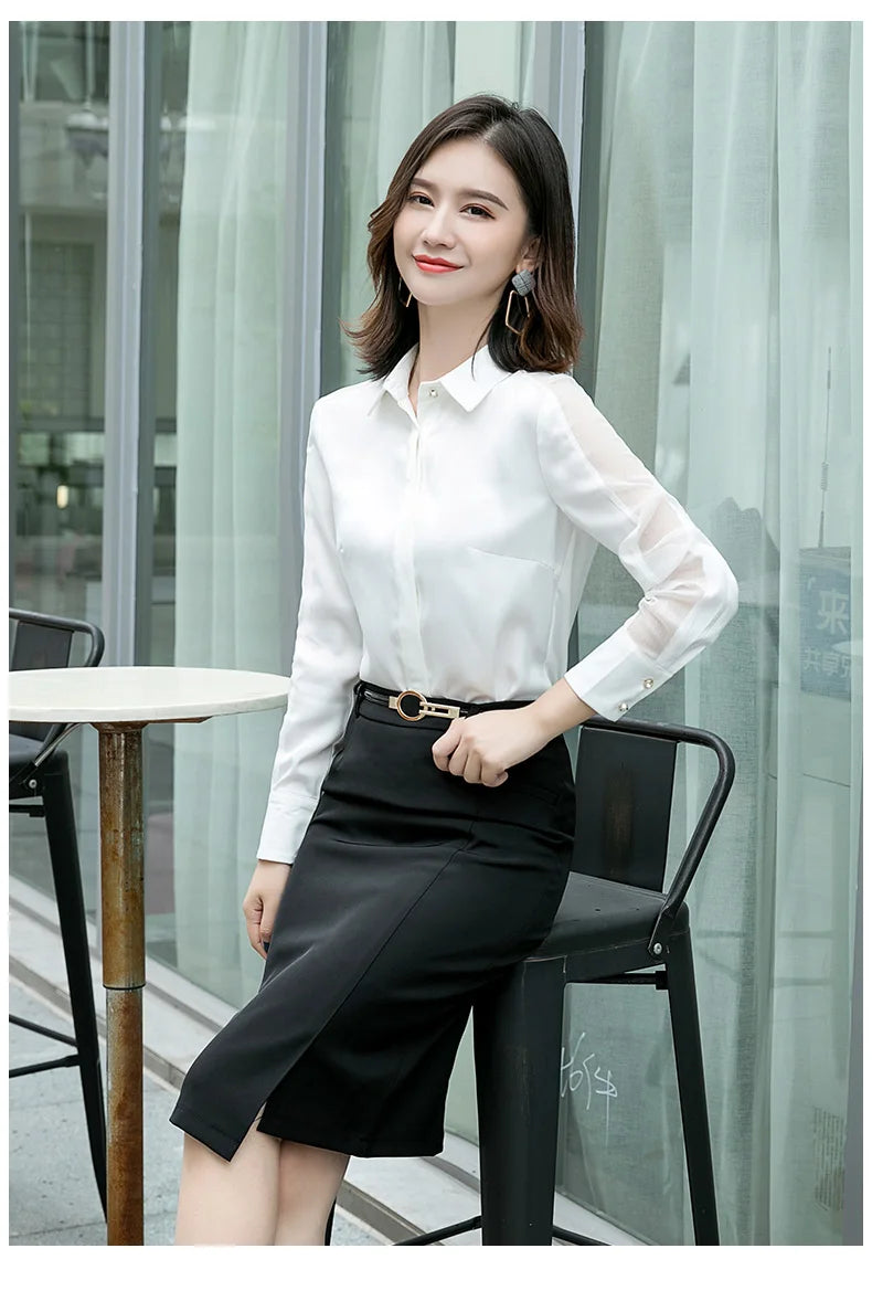 Fashion Women Shirt New Spring Autumn Temperament Long Sleeve Formal Slim Satin Blouses Office Ladies Work Tops SwiftNest