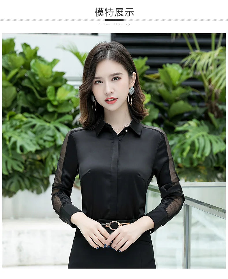 Fashion Women Shirt New Spring Autumn Temperament Long Sleeve Formal Slim Satin Blouses Office Ladies Work Tops SwiftNest