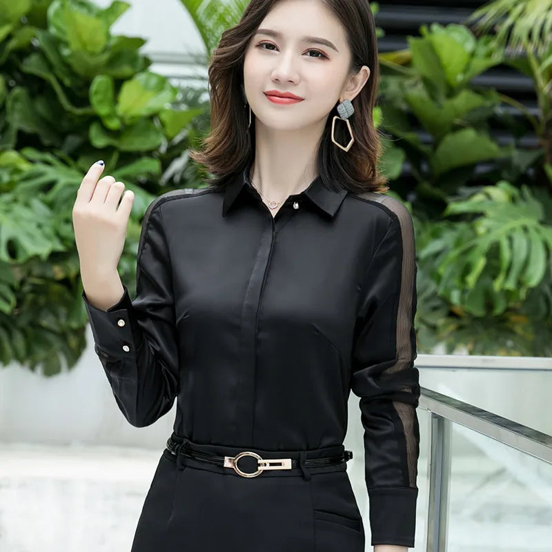 Fashion Women Shirt New Spring Autumn Temperament Long Sleeve Formal Slim Satin Blouses Office Ladies Work Tops SwiftNest