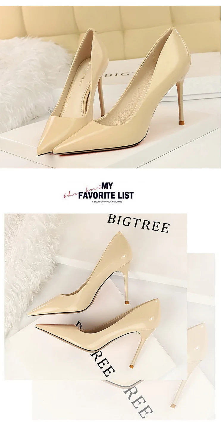 BIGTREE Shoes Fashion Woman Pumps Patent Leather High Heels Stiletto Heels Occupation OL Office Shoes Sexy Heels Plus Size 43
