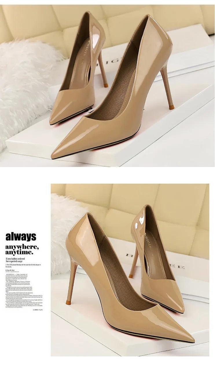 BIGTREE Shoes Fashion Woman Pumps Patent Leather High Heels Stiletto Heels Occupation OL Office Shoes Sexy Heels Plus Size 43