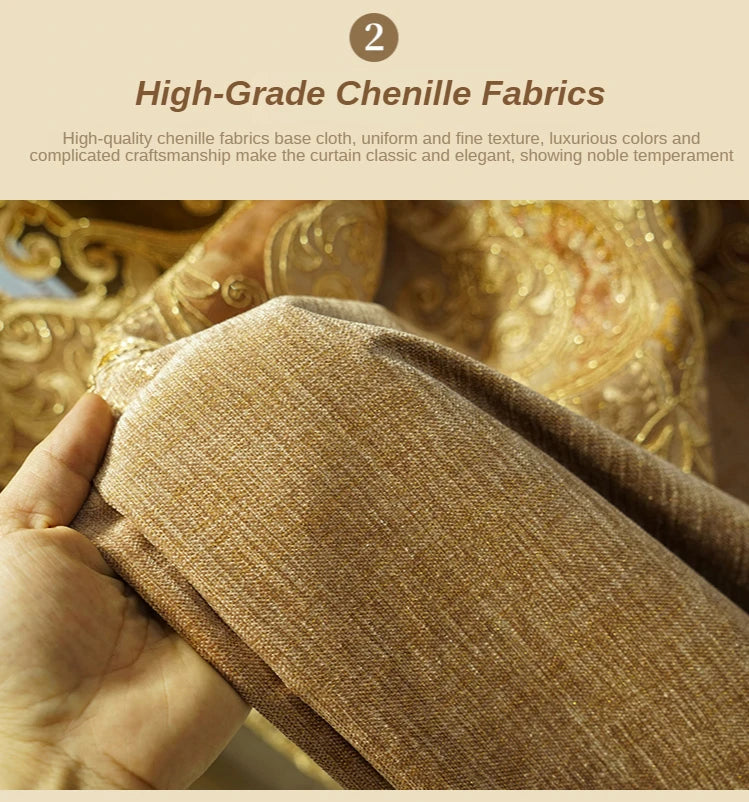 European-style Curtains for Luxury Living Room Upscale Door Chenille Embroidered Coffee Color Bedroom Window Villa Valance