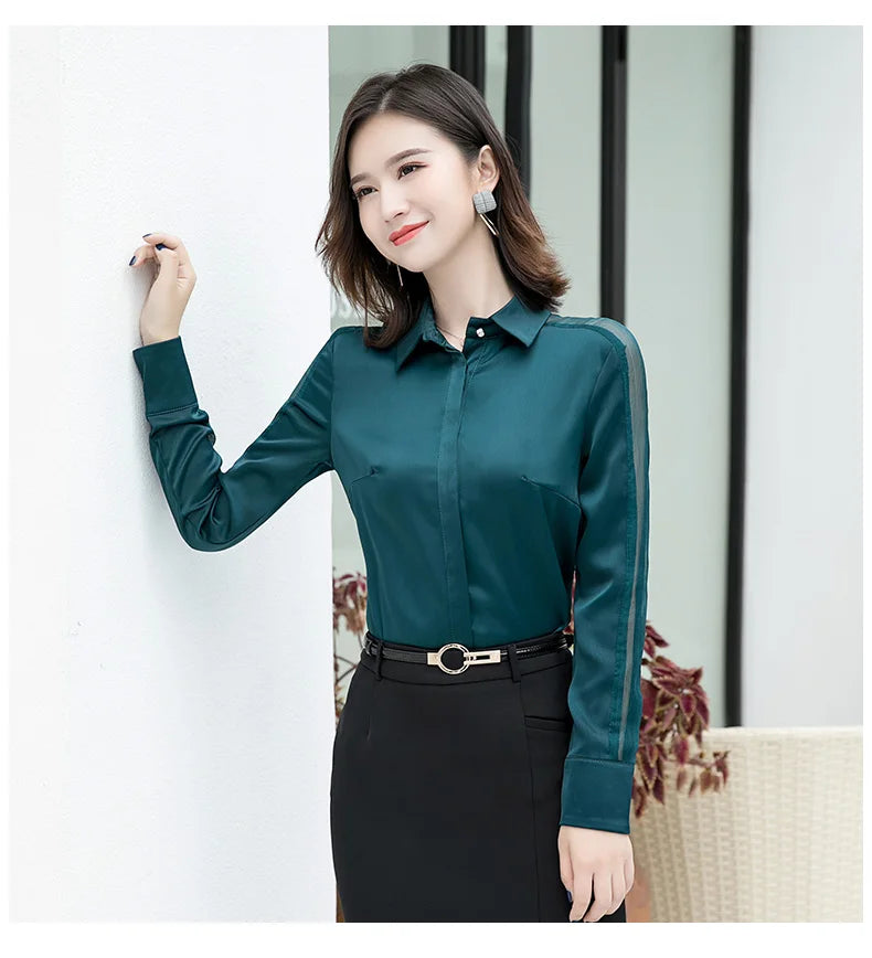 Fashion Women Shirt New Spring Autumn Temperament Long Sleeve Formal Slim Satin Blouses Office Ladies Work Tops SwiftNest