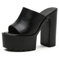 Gdgydh Square Heel Platform Mules Women Outdoor Slippers Peep Toe Slip On Sandals Shoes Slingbacks Black White Great Quality