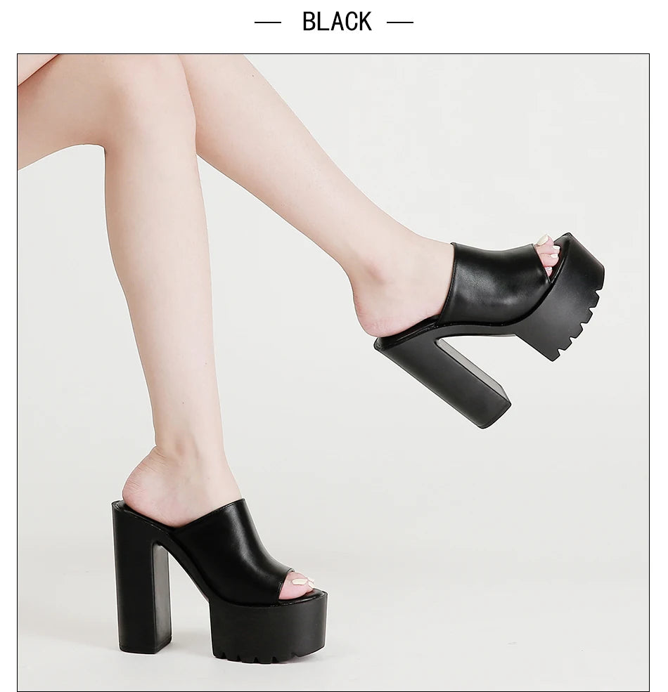 Gdgydh Square Heel Platform Mules Women Outdoor Slippers Peep Toe Slip On Sandals Shoes Slingbacks Black White Great Quality