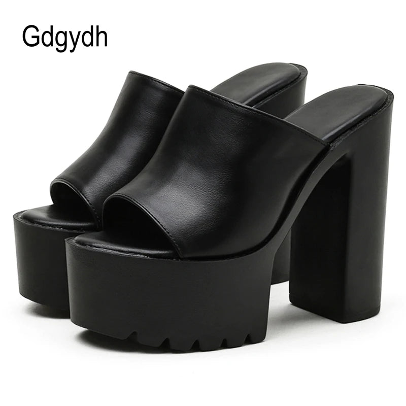 Gdgydh Square Heel Platform Mules Women Outdoor Slippers Peep Toe Slip On Sandals Shoes Slingbacks Black White Great Quality