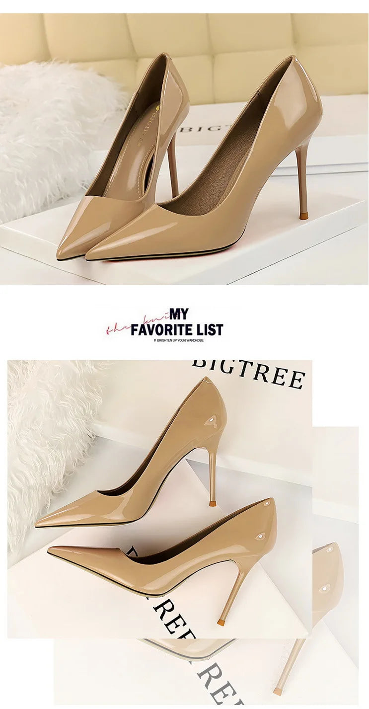 BIGTREE Shoes Fashion Woman Pumps Patent Leather High Heels Stiletto Heels Occupation OL Office Shoes Sexy Heels Plus Size 43