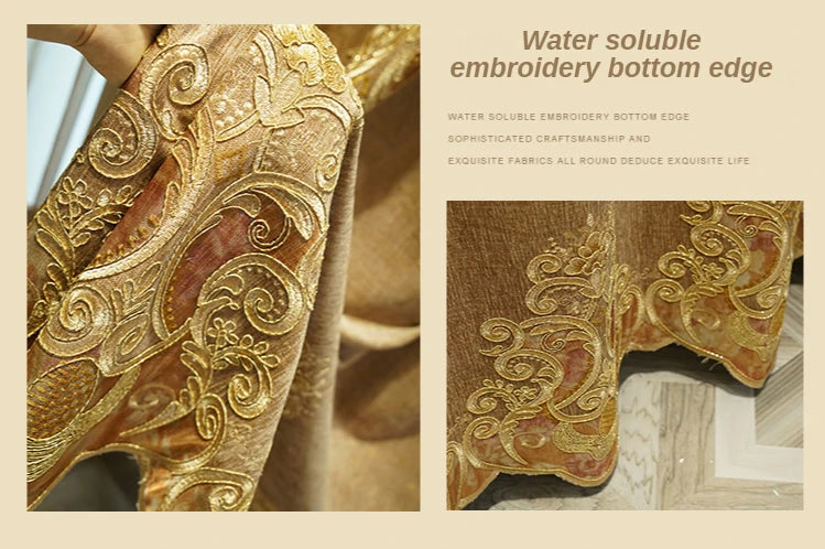 European-style Curtains for Luxury Living Room Upscale Door Chenille Embroidered Coffee Color Bedroom Window Villa Valance