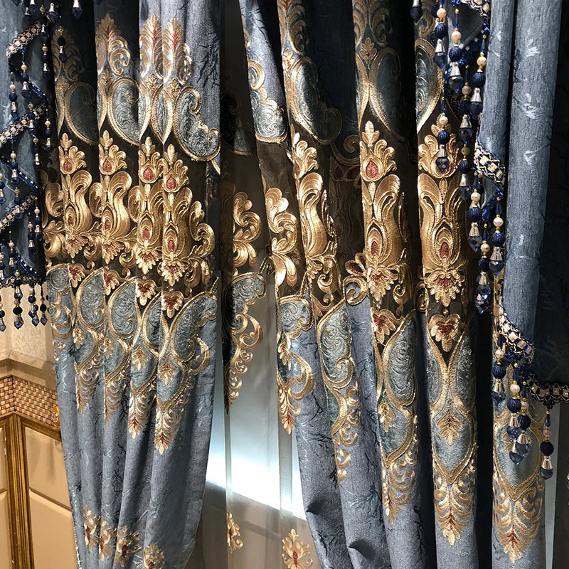 ستائر على الطراز الأوروبي لغرفة المعيشة وغرفة الطعام وغرفة النوم، تطريز فاخر من قماش التول الفاخر، نافذة دراسة، ستارة مخصصة