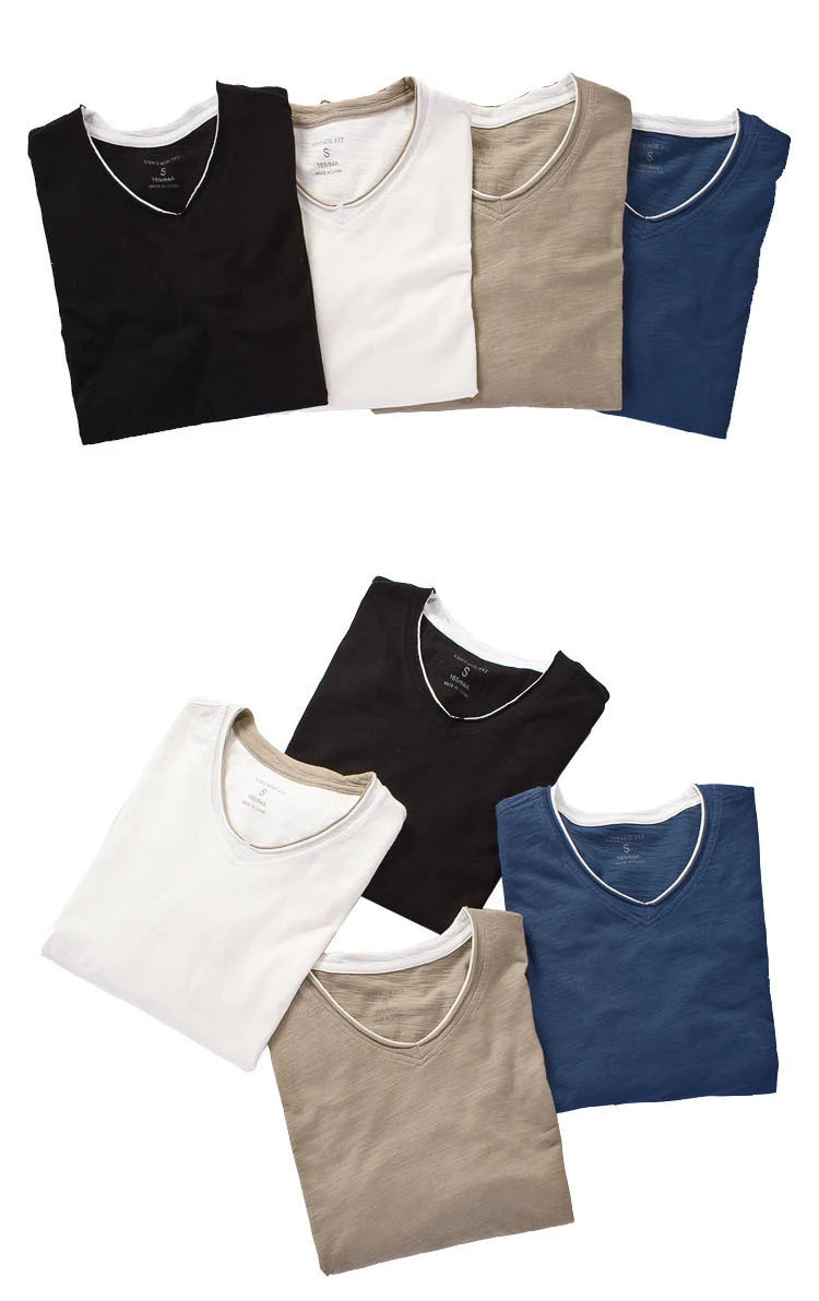 2025 Fashion Mens T Shirt Vintage V-Neck Long Sleeve T-Shirts Male Casual Thin Solid Tee Tshirt Soft Comfortable Tops Clothing