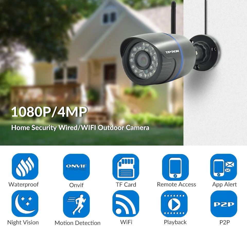 4MP IP Camera WiFi Outdoor Security Camera 1080P Wi Fi Video Surveillance Wireless Wired Wi-Fi CCTV Weatherproof CamHi IP Camara
