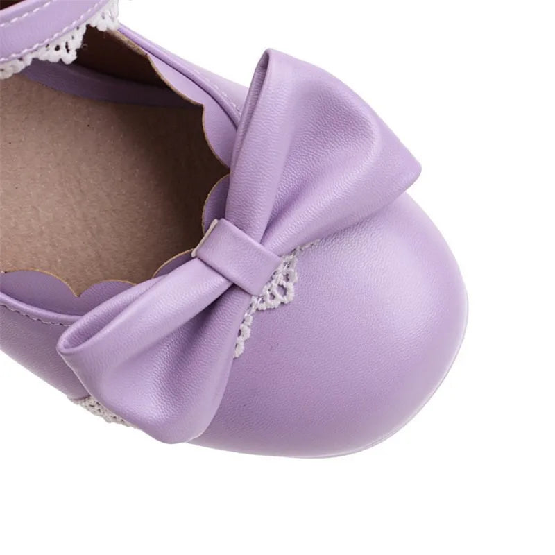 PXELENA Sweet Lolita Princess Mary Janes Shoes Bowtie Ruffles Cross Tied Strappy Cosplay Uniform Pumps Women Wedding Party Girls