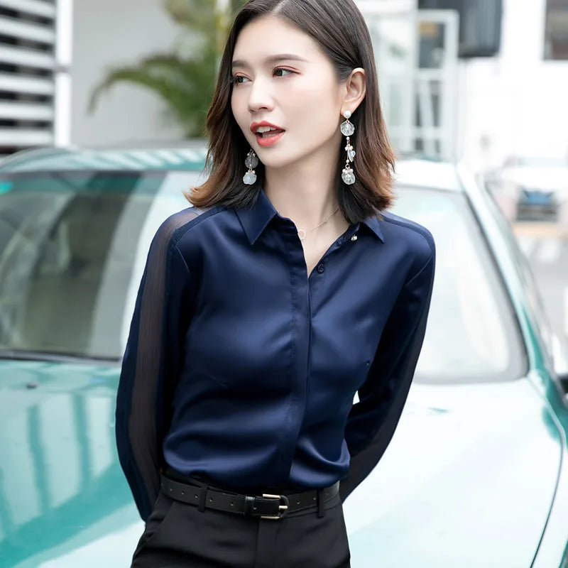 Fashion Women Shirt New Spring Autumn Temperament Long Sleeve Formal Slim Satin Blouses Office Ladies Work Tops SwiftNest