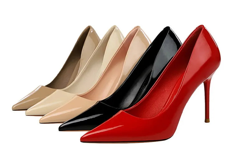 BIGTREE Shoes Fashion Woman Pumps Patent Leather High Heels Stiletto Heels Occupation OL Office Shoes Sexy Heels Plus Size 43