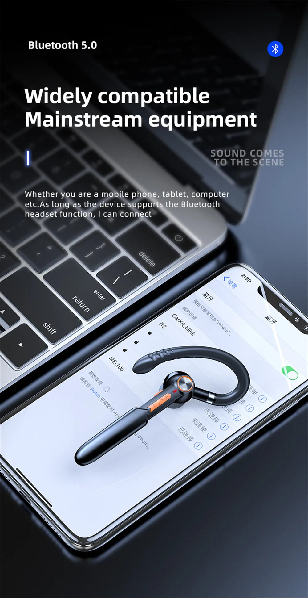 HiFi Earphones Bluetooth Headphones Handsfree Wireless Headset Business Headset Drive Call Sports Earphones for Smartphone