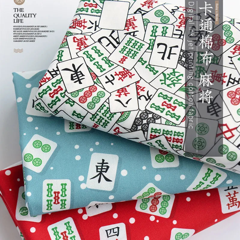 Plain Fabric for Handmade DIY, Table Cloth, Back Cushion, Bag Doll, Mahjong Print, 100% Cotton T1480