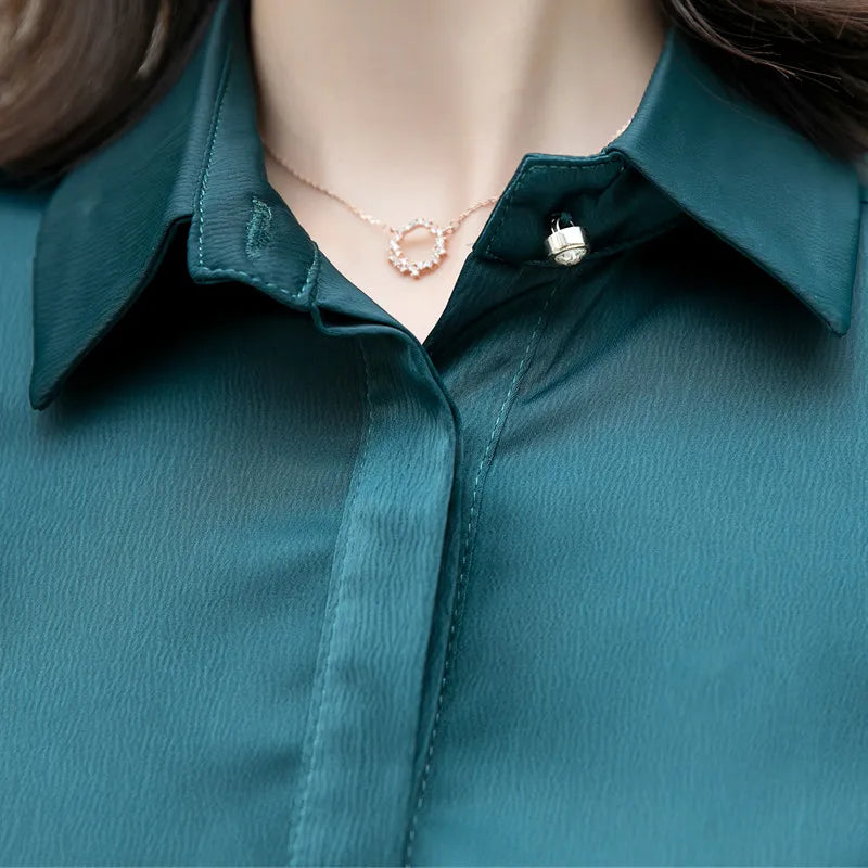 Fashion Women Shirt New Spring Autumn Temperament Long Sleeve Formal Slim Satin Blouses Office Ladies Work Tops SwiftNest