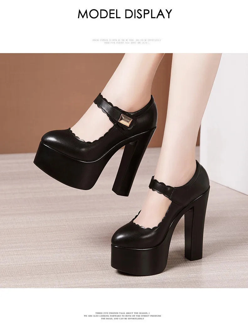 15cm Small Size 32-43 Extremem Block High Heels Shoes 2025 Fall Shallow Thick Chunky Platform Shoes Women Pumps Sexy Model Party