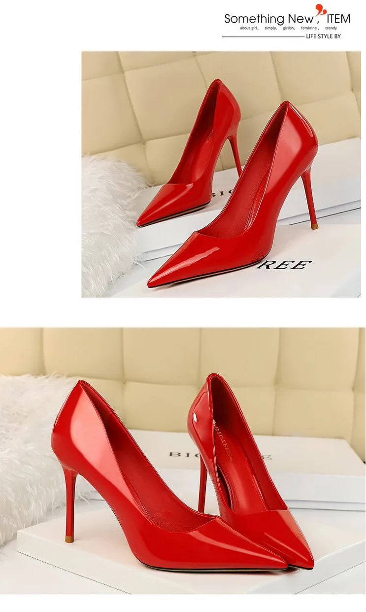 BIGTREE Shoes Fashion Woman Pumps Patent Leather High Heels Stiletto Heels Occupation OL Office Shoes Sexy Heels Plus Size 43