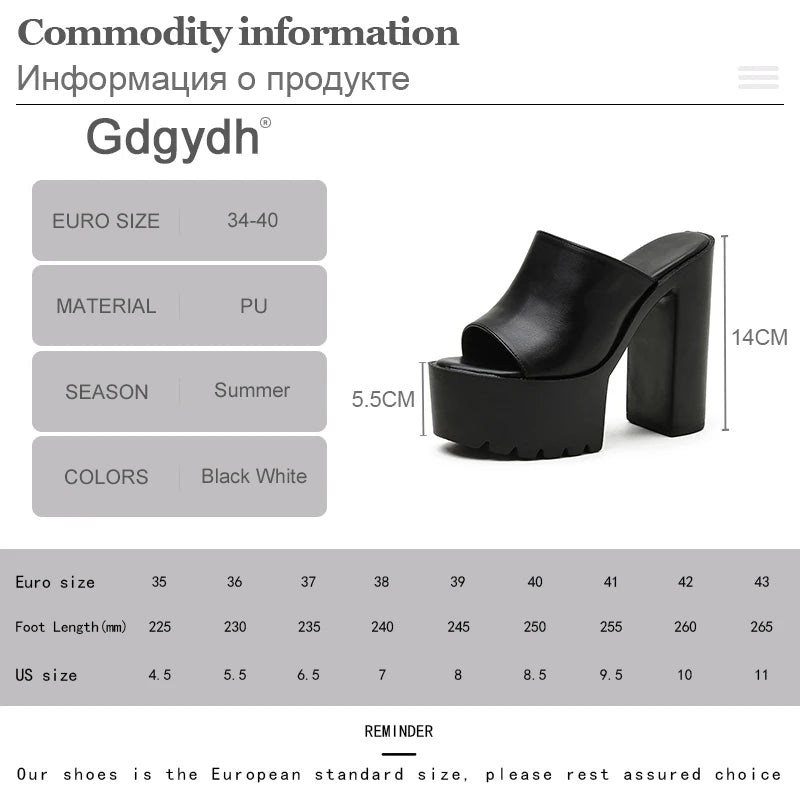 Gdgydh Square Heel Platform Mules Women Outdoor Slippers Peep Toe Slip On Sandals Shoes Slingbacks Black White Great Quality