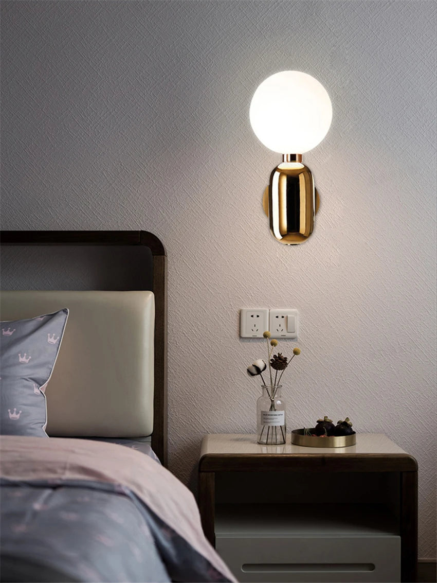 Bedroom Bedside Big Ball Glass Wall Lamps Study LED Sconces Wall Lighs Modern Aisle Corridor Balcony Nordic Living Room Fixtures