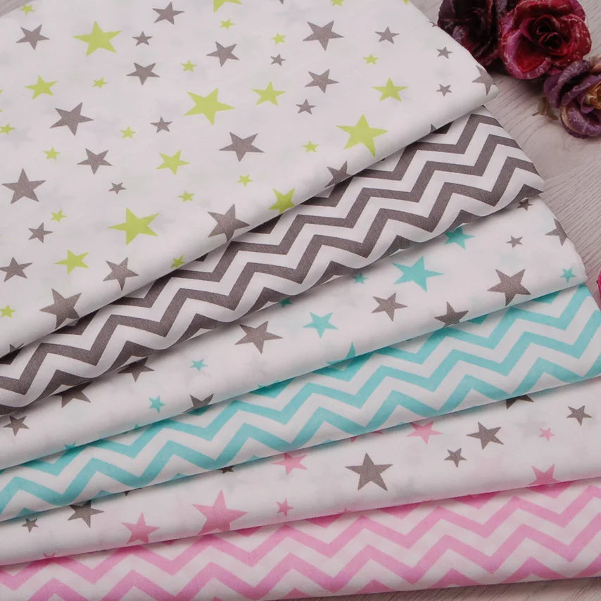 Twill Cotton Fabric with Stars and Wave Print, DIY Sewing, Patchwork Quilting, Fat Quarters Tecido Cloth, Tilda, Sheet Textiles