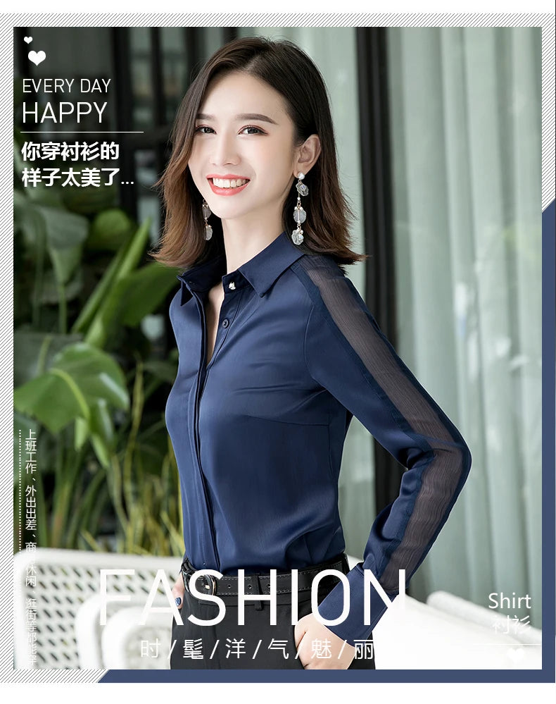 Fashion Women Shirt New Spring Autumn Temperament Long Sleeve Formal Slim Satin Blouses Office Ladies Work Tops SwiftNest