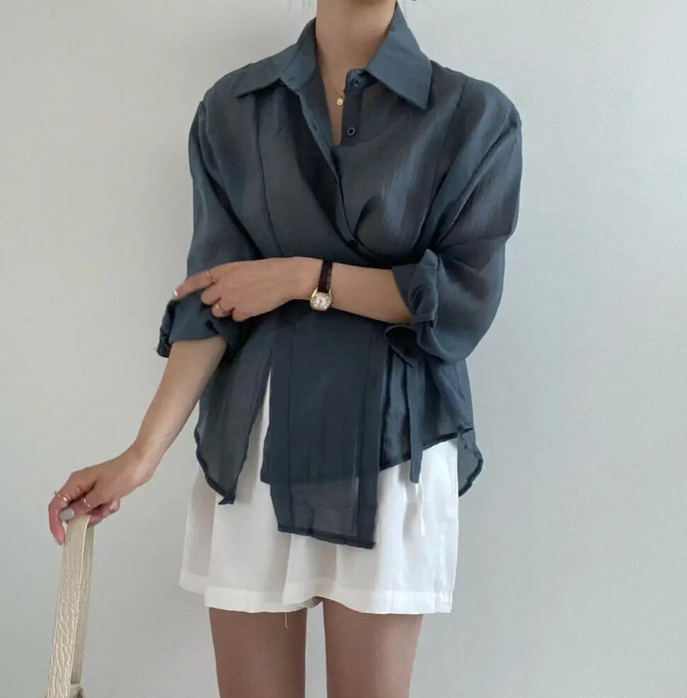 2025 Fashion Elegant Office Lady Long Sleeve Women Shirts Casual Loose Sunscreen Blouses Autumn New Vintage Tops SwiftNest