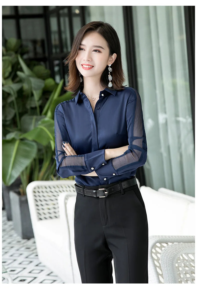 Fashion Women Shirt New Spring Autumn Temperament Long Sleeve Formal Slim Satin Blouses Office Ladies Work Tops SwiftNest