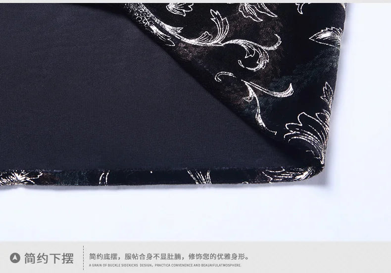 Mens Floral Dresses Autumn Long Sleeve Velour Clothing Male Flowers Gold Velvet Shirts