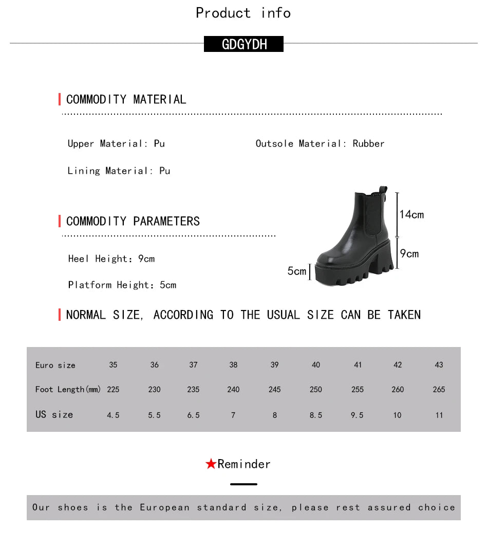 GDGYDH Slip-On Women Motorcycle Boots Square High Heels Thick Platform Female Ankle Boots Black Plus Sizes Chelsea Boots Women