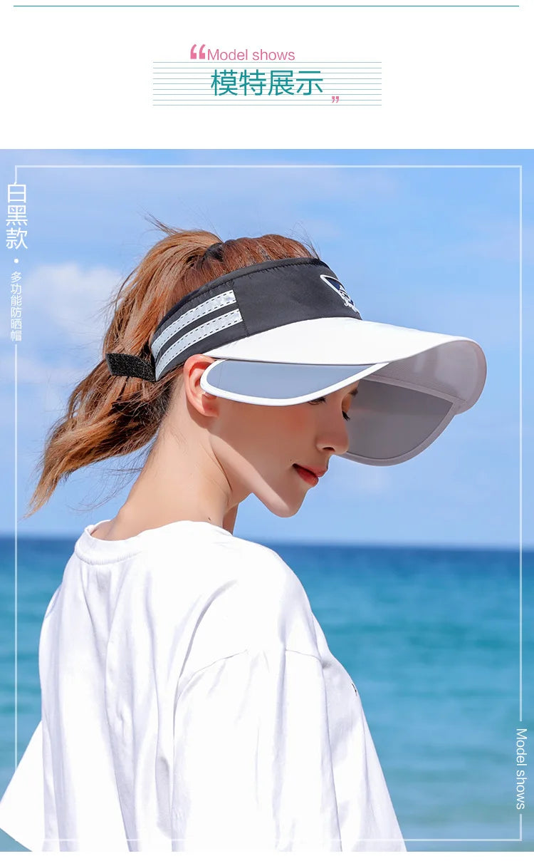 New Sports Female Summer Outdoor Sun Hat Stretchable Empty Top Sun Visor Hats UV Hat Large Brim Sun hat