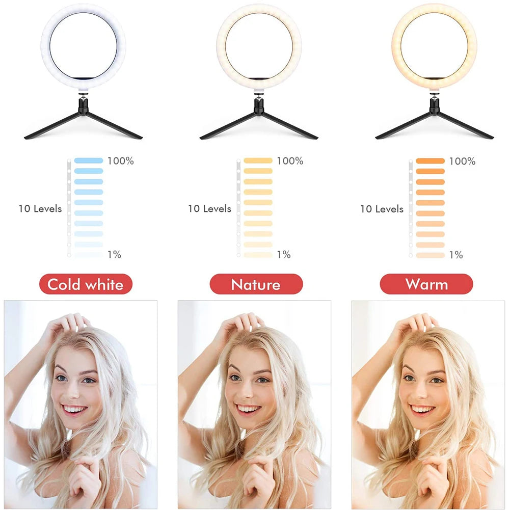 33cm LED Selfie Ring Light Photography Lights Warm Cold Lamp With Tripod Dimmable USB Ringlight For Tiktok Video Live Fill Lamp