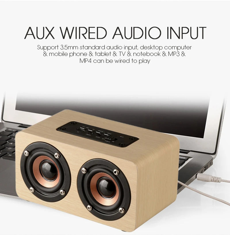 6W Wooden Bluetooth Speaker Portable Stereo HiFi Speakers TF Play Hand Free Call AUX Input Super Bass Loudspeaker Dual Subwoofer