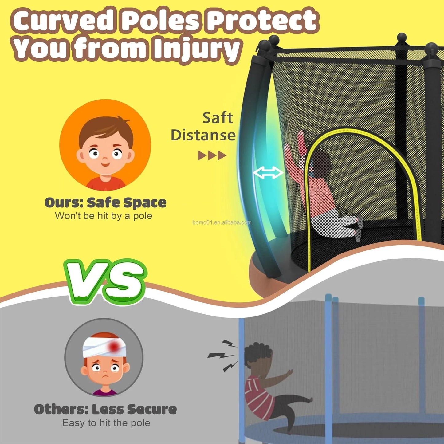 ترامبولين صغير للأطفال من زوشاين مقاس 60 بوصة، مناسب للرياضة واللياقة البدنية، مع شبكة مغلقة ووسادة أمان، مصمم لتوفير ألعاب ممتعة آمنة للأطفال