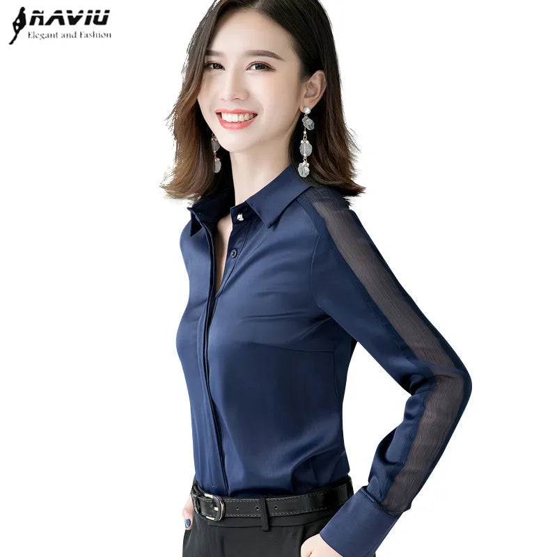 Fashion Women Shirt New Spring Autumn Temperament Long Sleeve Formal Slim Satin Blouses Office Ladies Work Tops SwiftNest