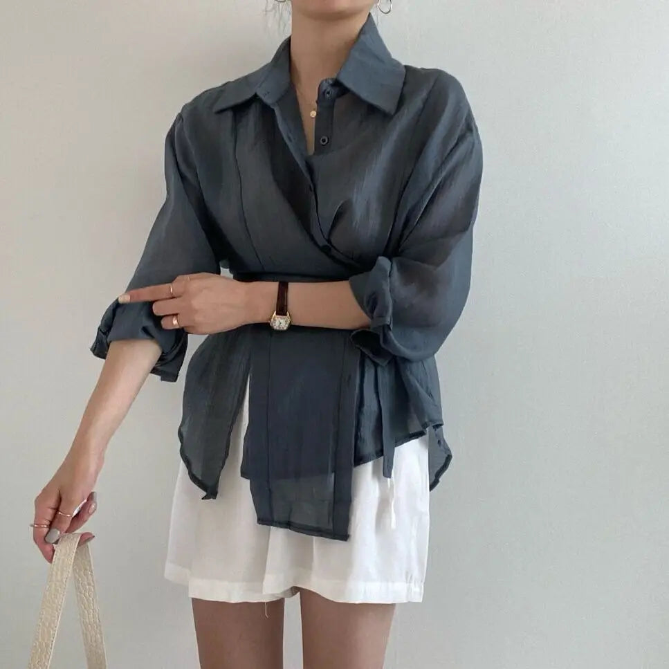 2025 Fashion Elegant Office Lady Long Sleeve Women Shirts Casual Loose Sunscreen Blouses Autumn New Vintage Tops SwiftNest